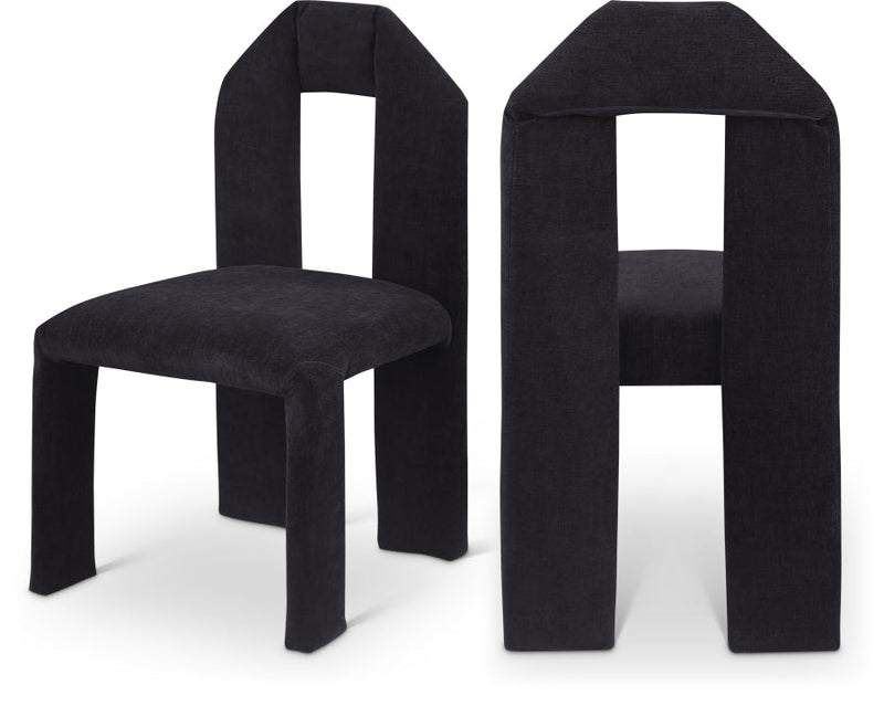 Bennett Chenille Fabric Upholstered Dining Chair in Black, Set of 2 - 998Black-C