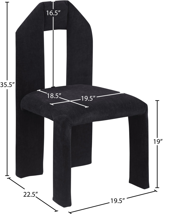 Bennett Chenille Fabric Upholstered Dining Chair in Black, Set of 2 - 998Black-C