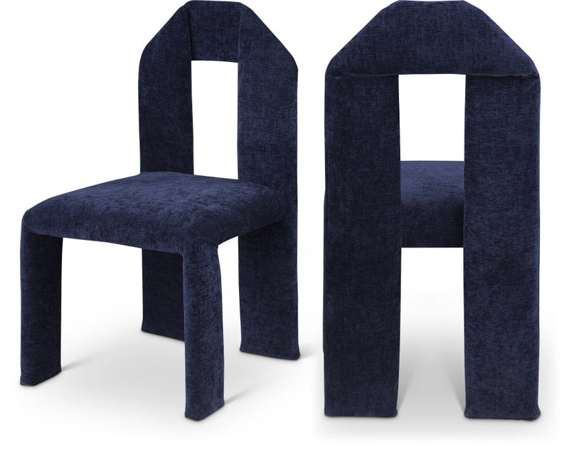 Bennett Chenille Fabric Upholstered Dining Chair in Blue, Set of 2 - 998Navy-C
