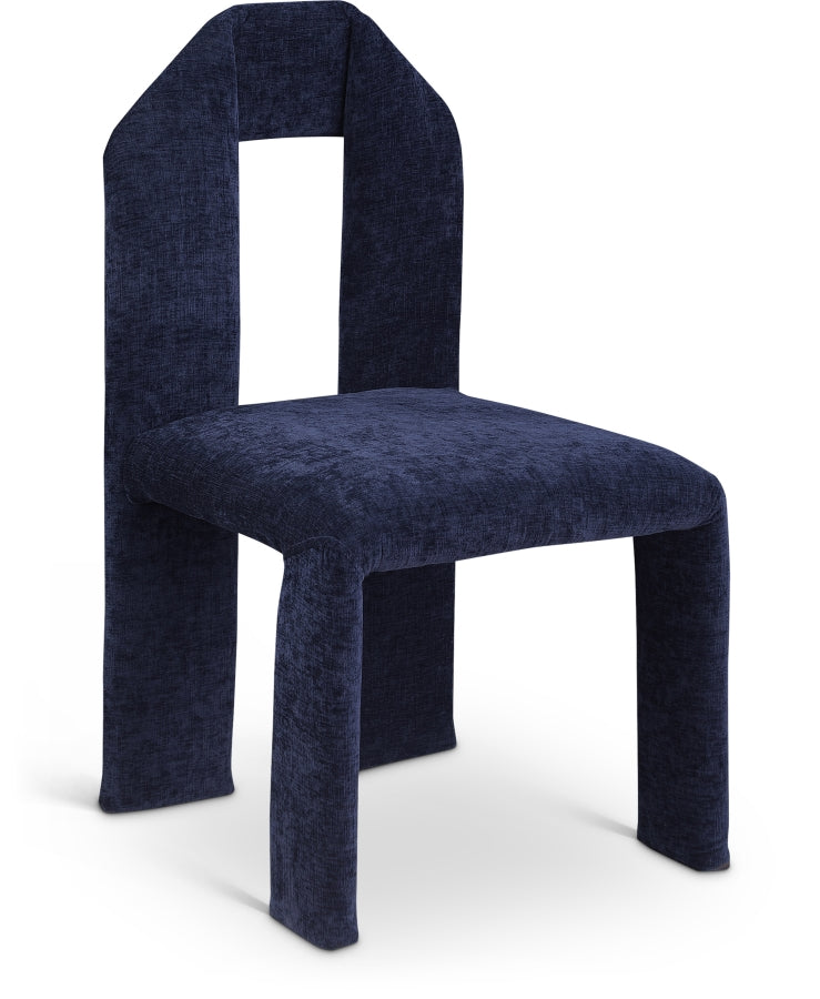 Bennett Chenille Fabric Upholstered Dining Chair in Blue, Set of 2 - 998Navy-C