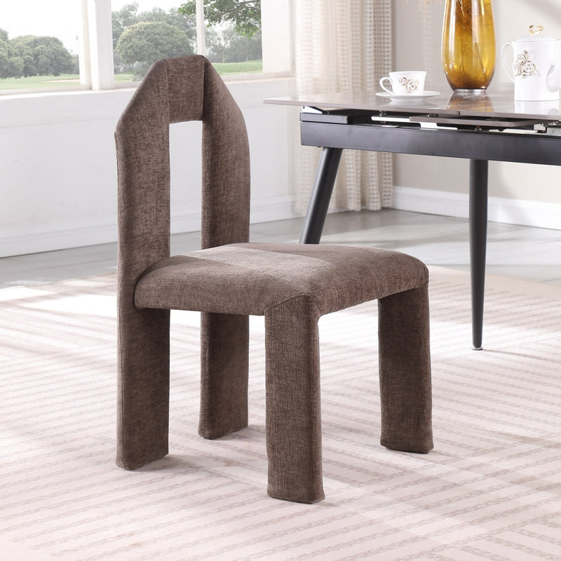 Bennett Chenille Fabric Upholstered Dining Chair in Brown, Set of 2 - 998Brown-C