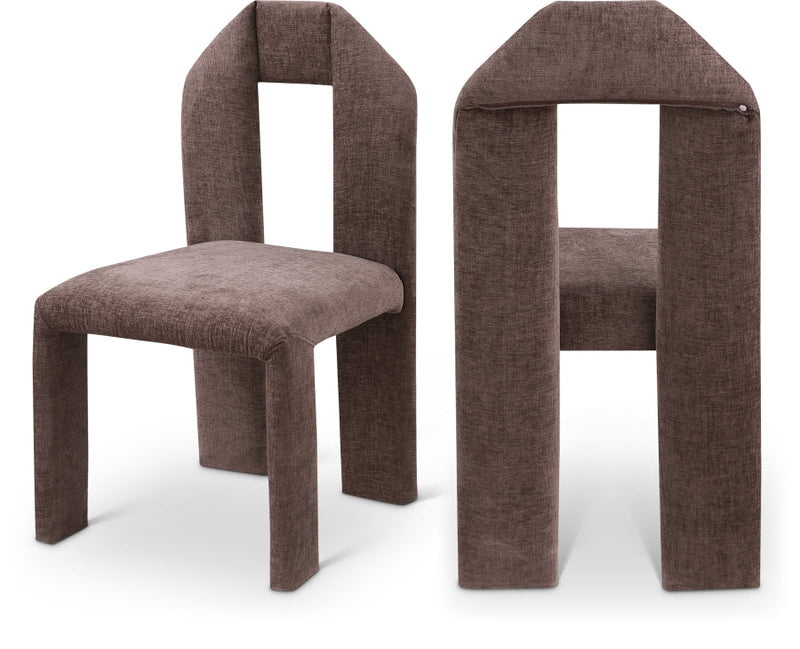 Bennett Chenille Fabric Upholstered Dining Chair in Brown, Set of 2 - 998Brown-C