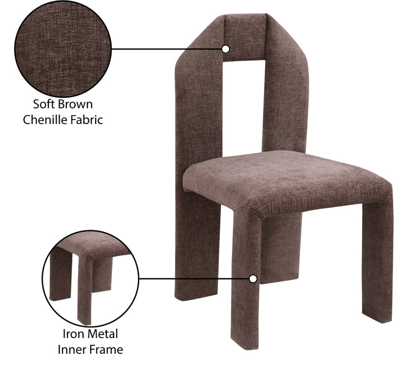 Bennett Chenille Fabric Upholstered Dining Chair in Brown, Set of 2 - 998Brown-C