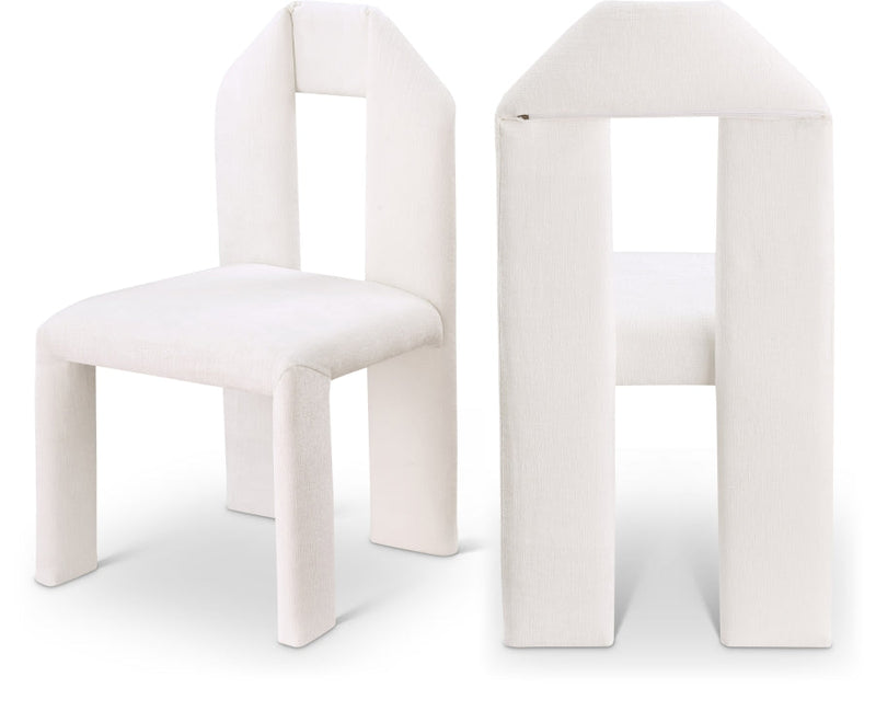 Bennett Chenille Fabric Upholstered Dining Chair in Cream, Set of 2 - 998Cream-C