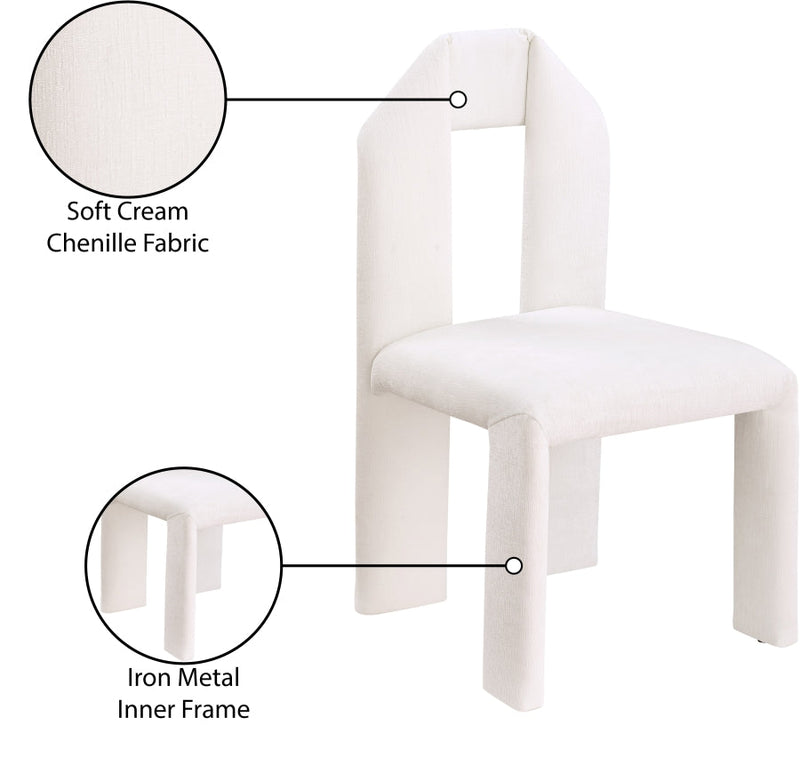 Bennett Chenille Fabric Upholstered Dining Chair in Cream, Set of 2 - 998Cream-C