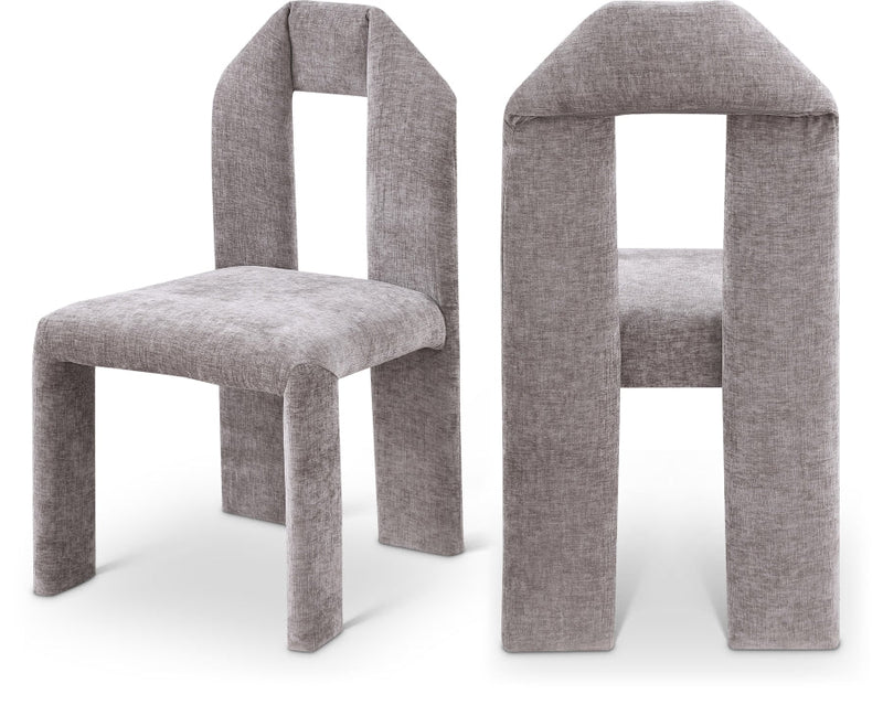 Bennett Chenille Fabric Upholstered Dining Chair in Grey, Set of 2 - 998Grey-C