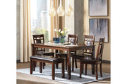 Bennox Brown Dining Table and Chairs with Bench (Set of 6) - Gate FurnitureDining Room Set