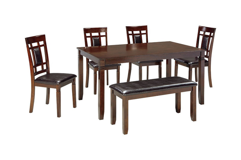 Bennox Brown Dining Table and Chairs with Bench (Set of 6) - Gate FurnitureDining Room Set
