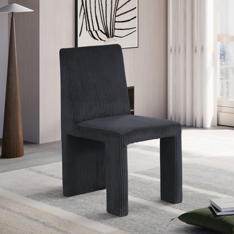 Benson Corduroy Fabric Upholstered Dining Chair in Black, Set of 2 - 757Black-C
