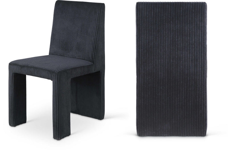 Benson Corduroy Fabric Upholstered Dining Chair in Black, Set of 2 - 757Black-C