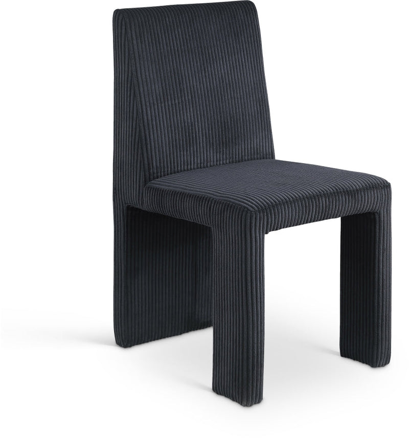 Benson Corduroy Fabric Upholstered Dining Chair in Black, Set of 2 - 757Black-C