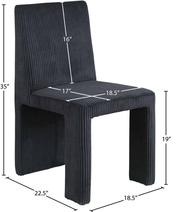 Benson Corduroy Fabric Upholstered Dining Chair in Black, Set of 2 - 757Black-C