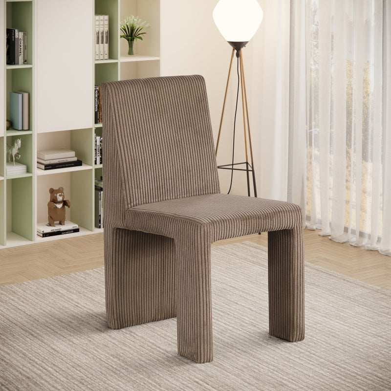 Benson Corduroy Fabric Upholstered Dining Chair in Brown, Set of 2 - 757Brown-C