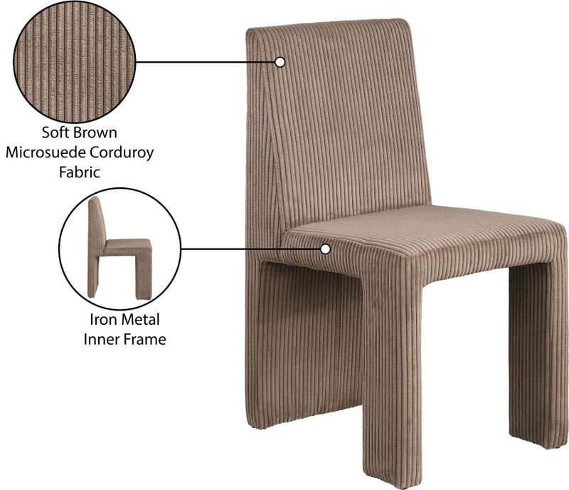 Benson Corduroy Fabric Upholstered Dining Chair in Brown, Set of 2 - 757Brown-C