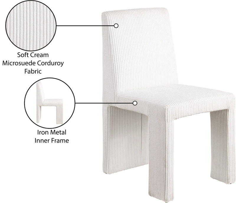 Benson Corduroy Fabric Upholstered Dining Chair in Cream, Set of 2 - 757Cream-C