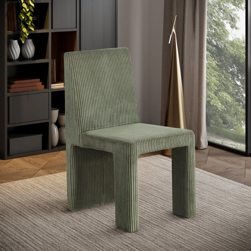 Benson Corduroy Fabric Upholstered Dining Chair in Green, Set of 2 - 757Green-C