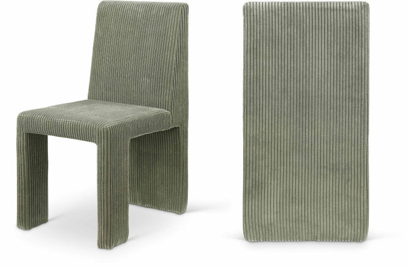 Benson Corduroy Fabric Upholstered Dining Chair in Green, Set of 2 - 757Green-C