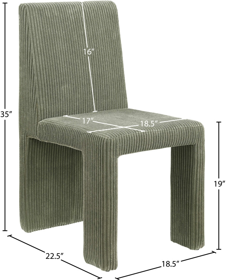 Benson Corduroy Fabric Upholstered Dining Chair in Green, Set of 2 - 757Green-C