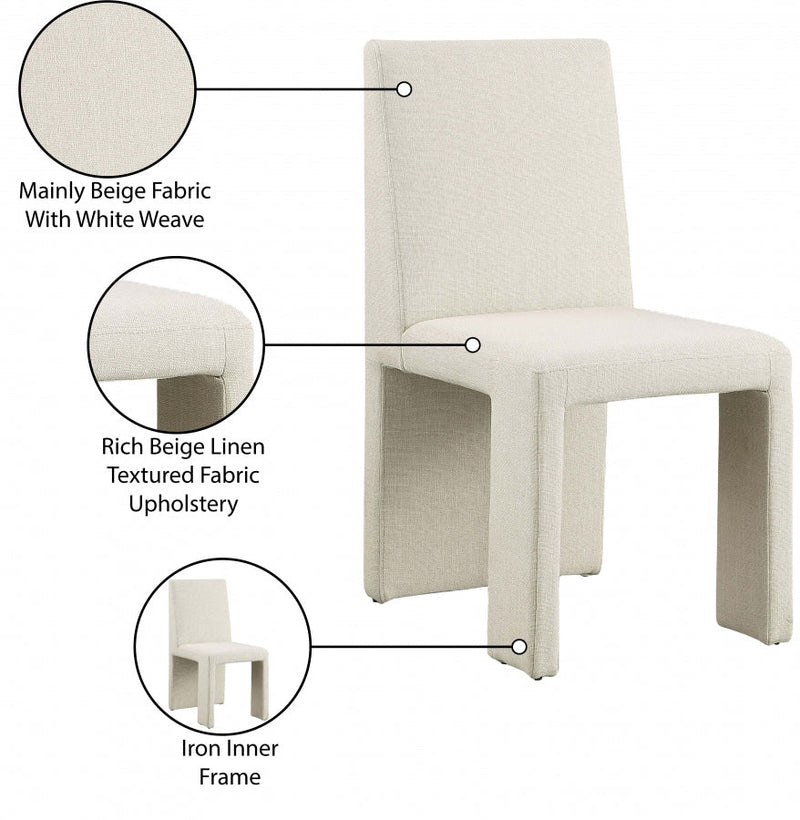 Benson Linen Textured Fabric Upholstered Dining Chair in Beige, Set of 2 - 751Beige-C