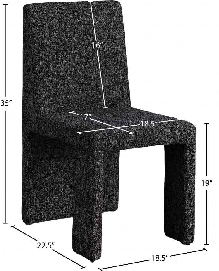 Benson Linen Textured Fabric Upholstered Dining Chair in Black, Set of 2 - 751Black-C