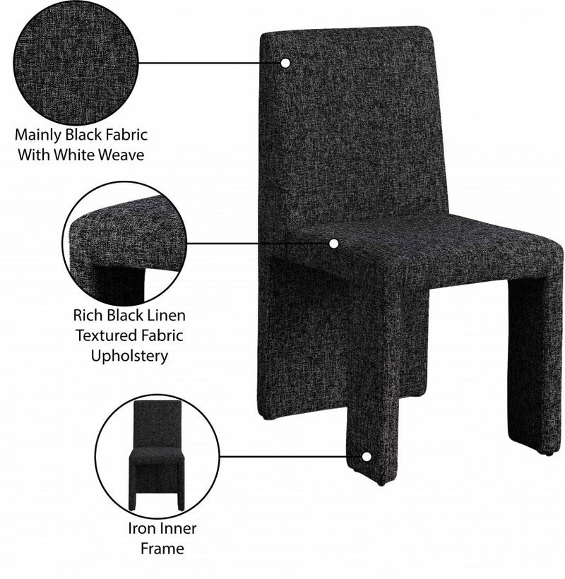 Benson Linen Textured Fabric Upholstered Dining Chair in Black, Set of 2 - 751Black-C