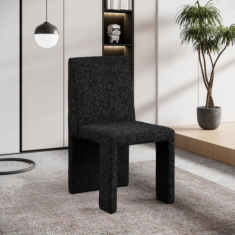 Benson Linen Textured Fabric Upholstered Dining Chair in Black, Set of 2 - 751Black-C
