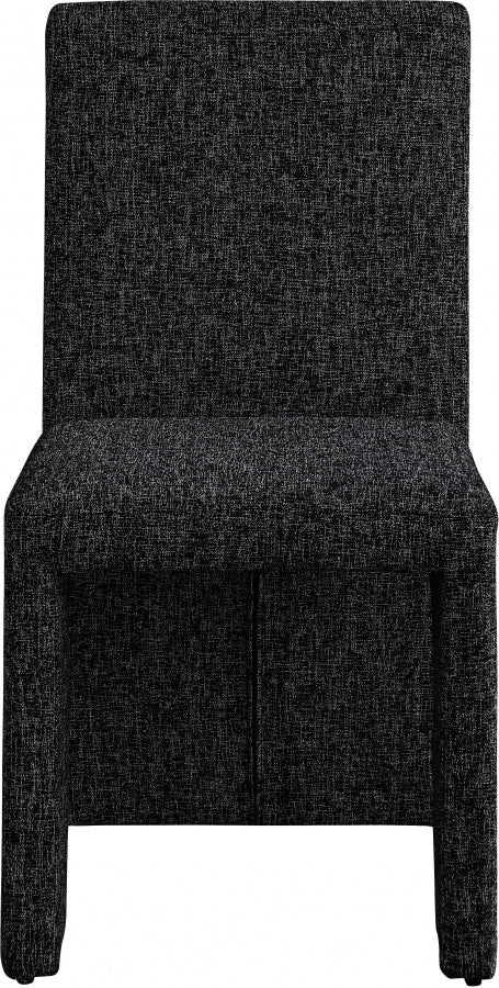Benson Linen Textured Fabric Upholstered Dining Chair in Black, Set of 2 - 751Black-C