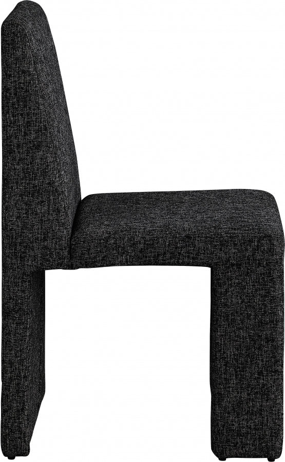 Benson Linen Textured Fabric Upholstered Dining Chair in Black, Set of 2 - 751Black-C