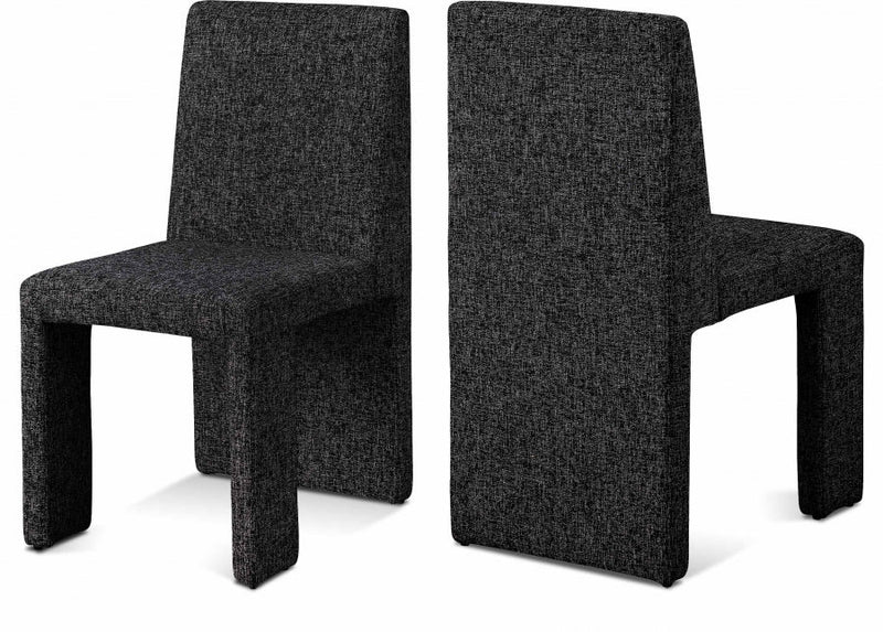 Benson Linen Textured Fabric Upholstered Dining Chair in Black, Set of 2 - 751Black-C