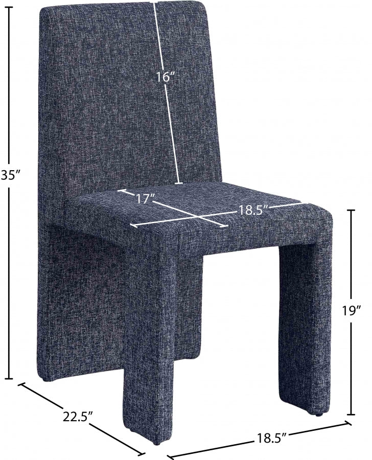 Benson Linen Textured Fabric Upholstered Dining Chair in Blue, Set of 2 - 751Blue-C