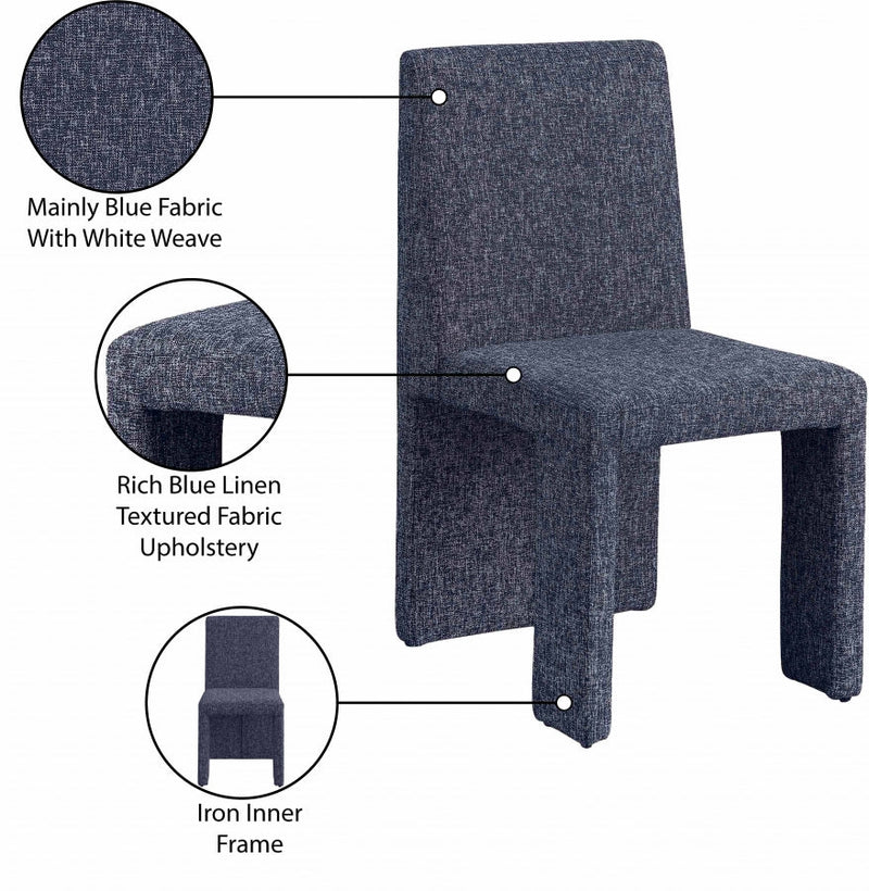 Benson Linen Textured Fabric Upholstered Dining Chair in Blue, Set of 2 - 751Blue-C