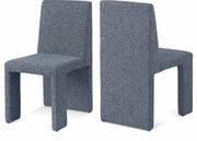 Benson Linen Textured Fabric Upholstered Dining Chair in Blue, Set of 2 - 751Blue-C