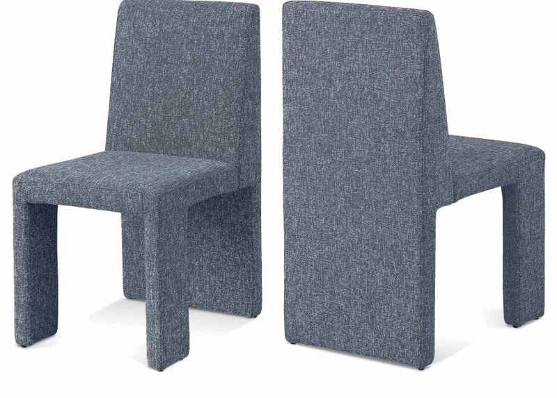 Benson Linen Textured Fabric Upholstered Dining Chair in Blue, Set of 2 - 751Blue-C