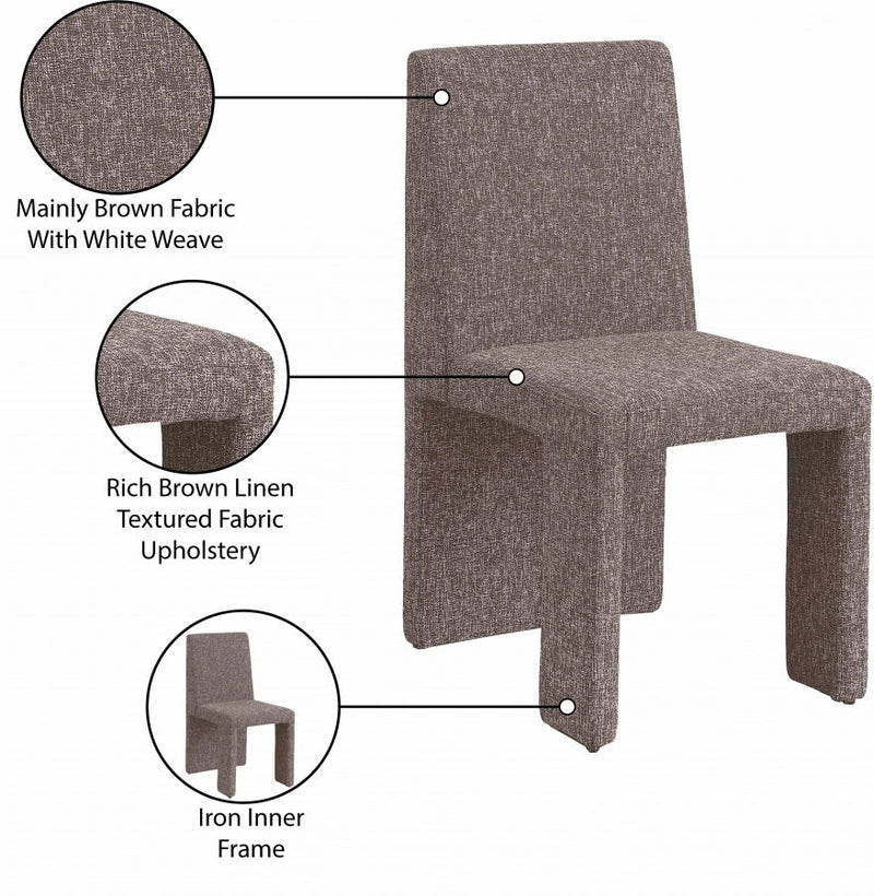 Benson Linen Textured Fabric Upholstered Dining Chair in Brown, Set of 2 - 751Brown-C