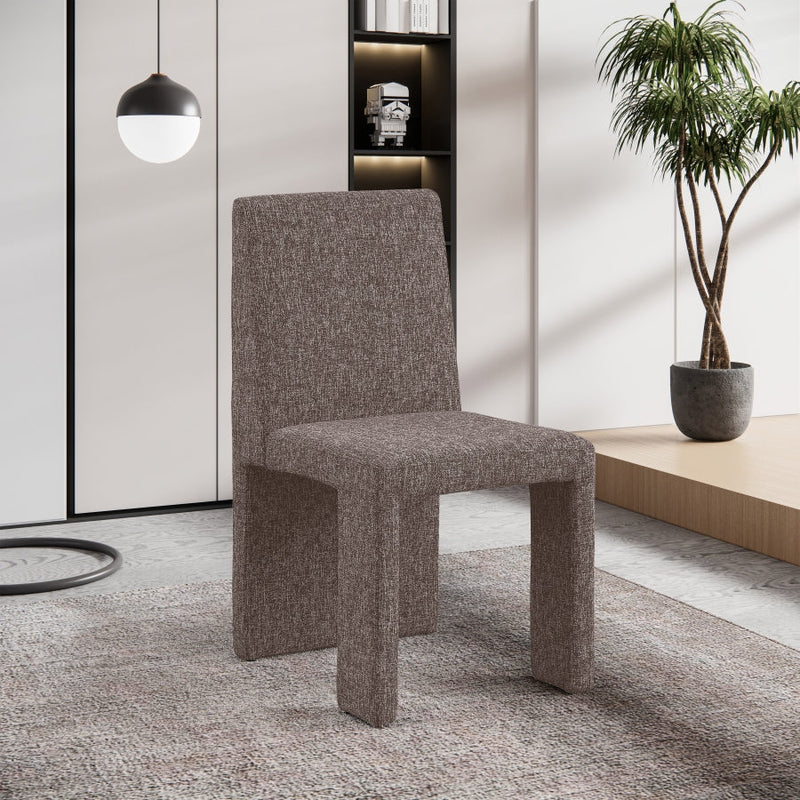 Benson Linen Textured Fabric Upholstered Dining Chair in Brown, Set of 2 - 751Brown-C