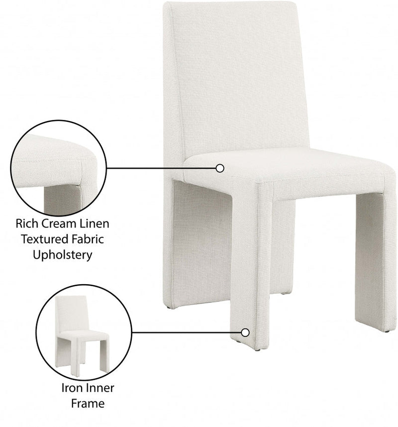 Benson Linen Textured Fabric Upholstered Dining Chair in Cream, Set of 2 - 751Cream-C