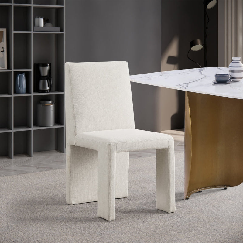 Benson Linen Textured Fabric Upholstered Dining Chair in Cream, Set of 2 - 751Cream-C