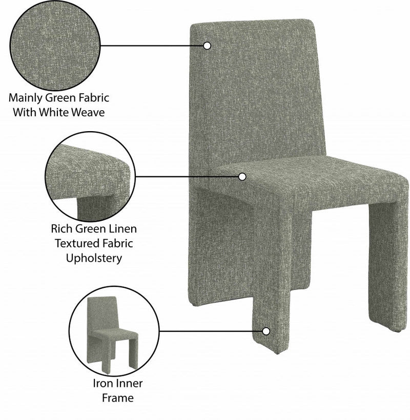Benson Linen Textured Fabric Upholstered Dining Chair in Green, Set of 2 - 751Green-C