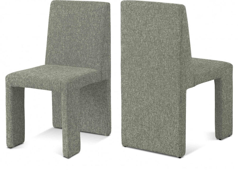 Benson Linen Textured Fabric Upholstered Dining Chair in Green, Set of 2 - 751Green-C