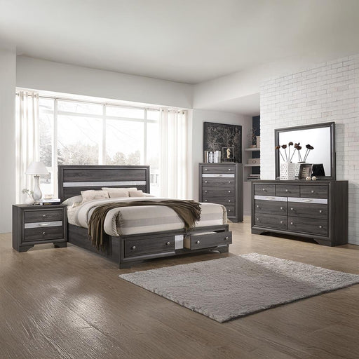 Berea - Gray Storage King Bed, Dresser, Mirror, Chest, Nightstand - B364-KDMCN