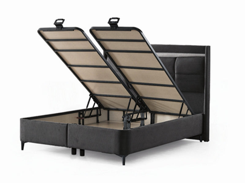 Bergama Storage Bed With Headboard - Queen in Dark Grey - 200-ELIF-BER-150-EY350-SB