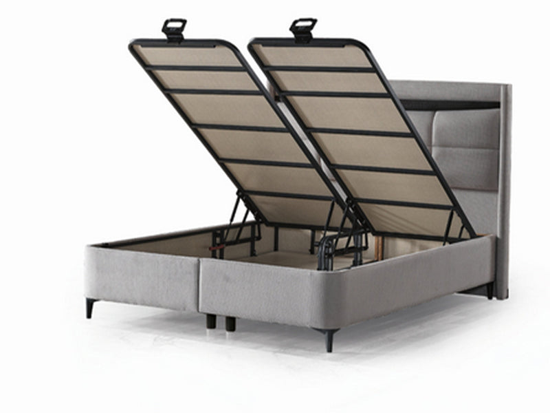 Bergama Storage Bed With Headboard - Queen in Light Grey - 200-ELIF-BER-150-EY354-SB