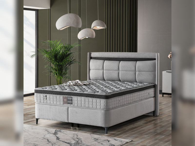 Bergama Storage Bed With Headboard - Twin in Light Grey - 200-ELIF-BER-90-EY354-SB