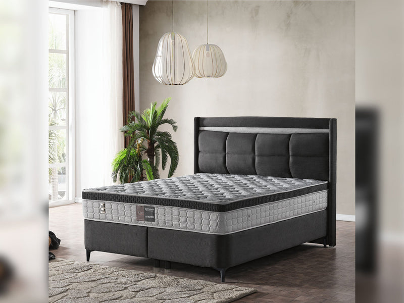 Bergama Storage Bed With Headboard - Twin in Light Grey - 200-ELIF-BER-90-EY354-SB