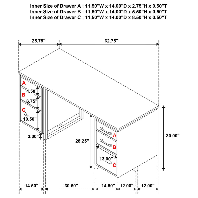 Berhalter 6-Drawer Double Pedestal File Computer Desk - 801596