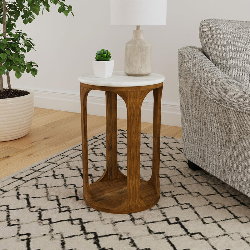 Berkeley Round Marble Top Side Table White and Brown - 930080