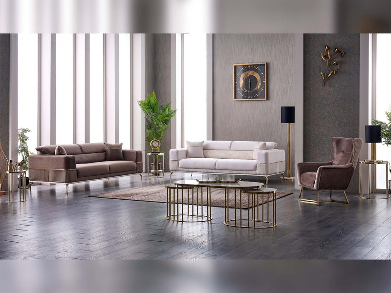 Berlin 4-pieces (2 Sofa & 2 Chair) Livingroom in Brown - Cream - 200-SAN-BER-BRO-CRE-3311