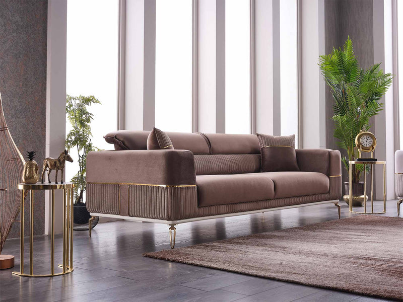 Berlin 4-pieces (2 Sofa & 2 Chair) Livingroom in Brown - Cream - 200-SAN-BER-BRO-CRE-3311
