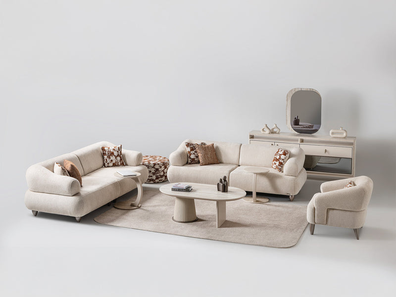 Bern 3-pieces (Sofa & Loveseat & Chair) Livingroom Set Cream in Cream - 101-BERN-PUK82015-321
