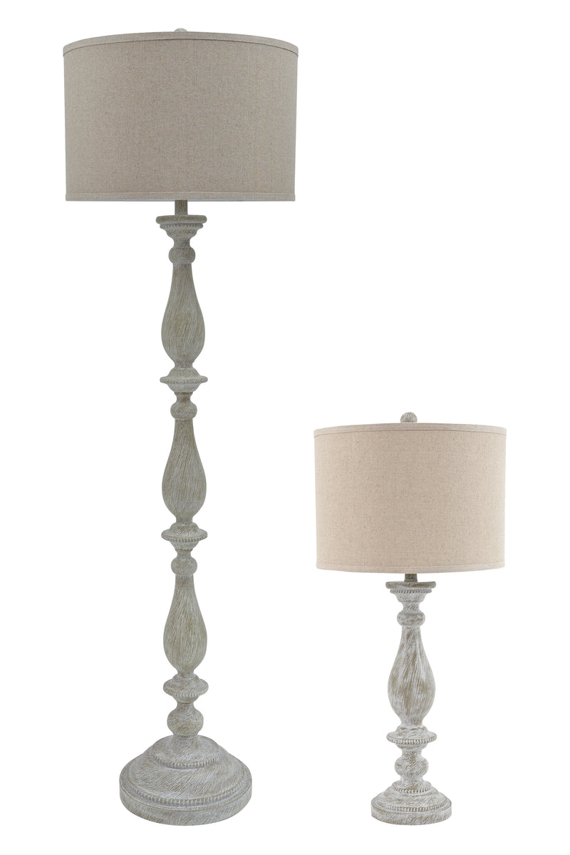 Bernadate 3-Piece Floor Lamp with 2 Table Lamps Set in Whitewash from Ashley - Luna Furniture